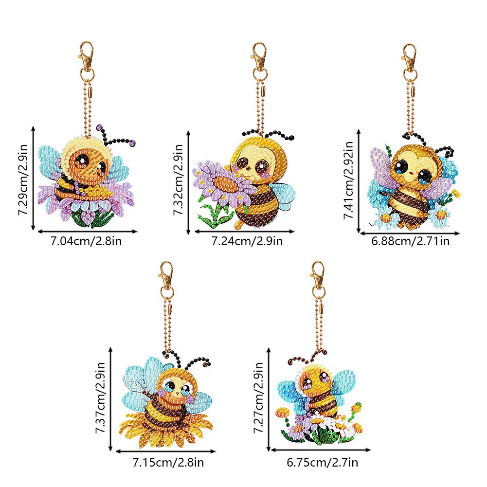 New Full Drill DIY Keychain Diamond Painting Pendant Diamond Mosaic Embroidery Kit Cute Bee Backpack Ornament Gift 5-6Pcs/set