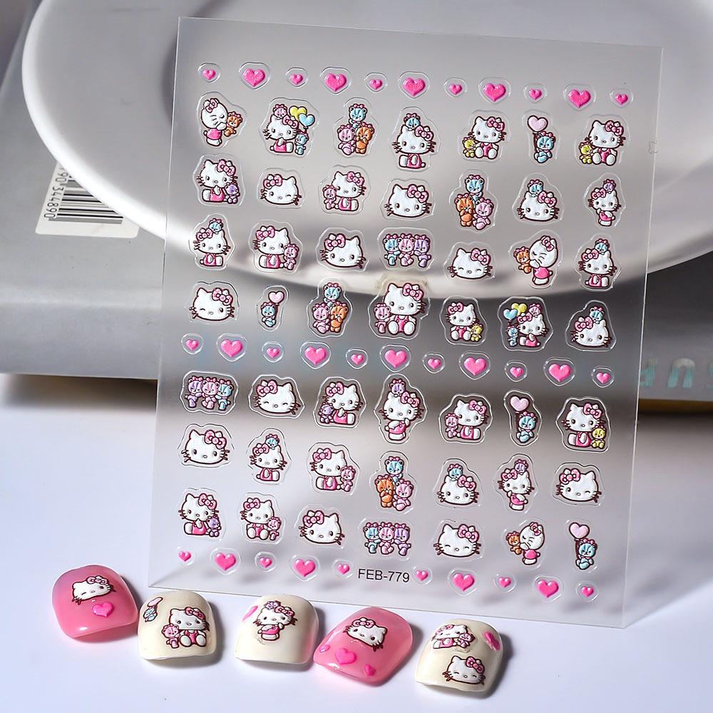 3D Pink Cat Embossed Nail Art Stickers - Waterproof and Luxurious