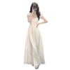 French gentle wind bubble short-sleeved waist dress women's summer sweet temperament slim and thin long A-shaped skirt
