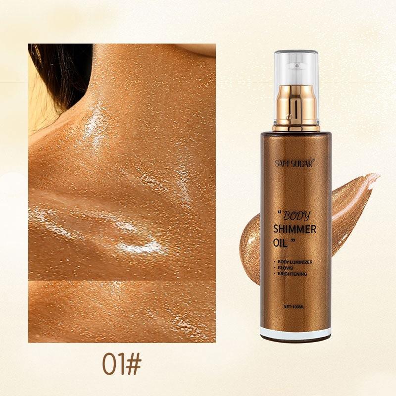 100ml Perlmutt Roségold Körper Schimmeröl Highlighter - Gesicht Aufhellen Glitzer Bronzer Haut Glanz Illuminator Make-up Glanz Flüssig