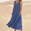 Summer Pocket Sleeveless Round Neck Women's Cotton and Linen Dress