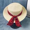 Flat top hat women's summer elegant polka dot straw hat seaside beach sun protection sun hat British top hat fresh sun hat