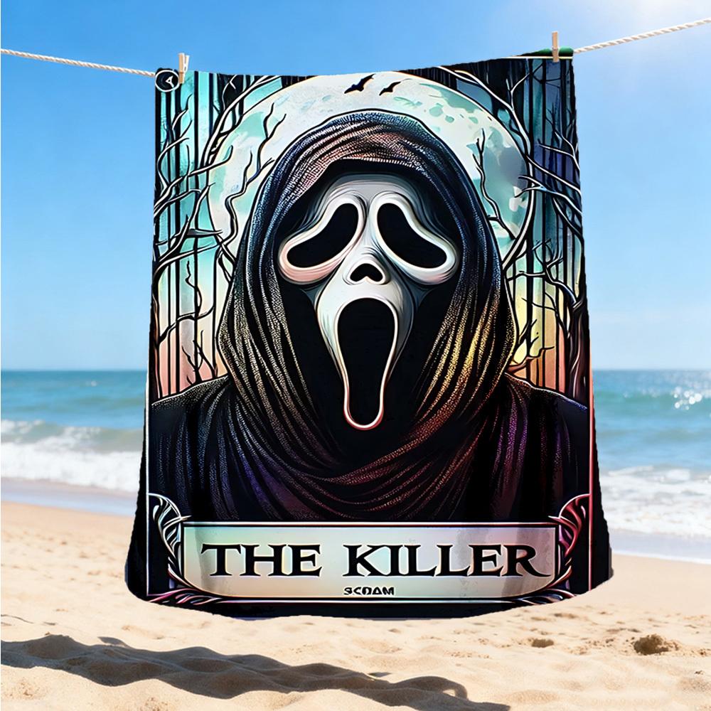 1pc Ghostface, Horror Mask Outdoor Flannel Blanket, Lightweight Warm Cozy for Travel Camping Office Soft Polyester Fabric