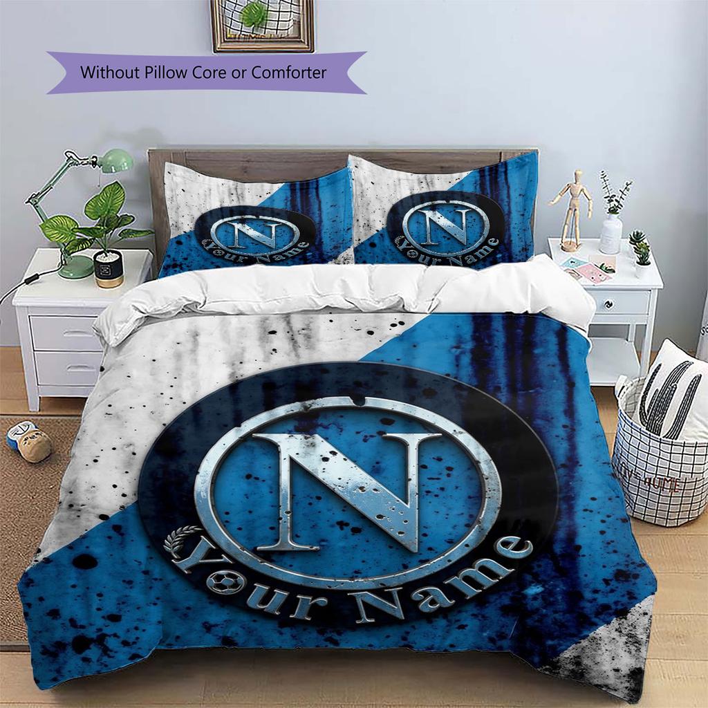 SSC Napoli Custom Name Pattern Bedding,Quilt Set Quilt Cover Pillowcase Home Birthday Gift(1 * duvet cover + 2 * pillowcase, without core)