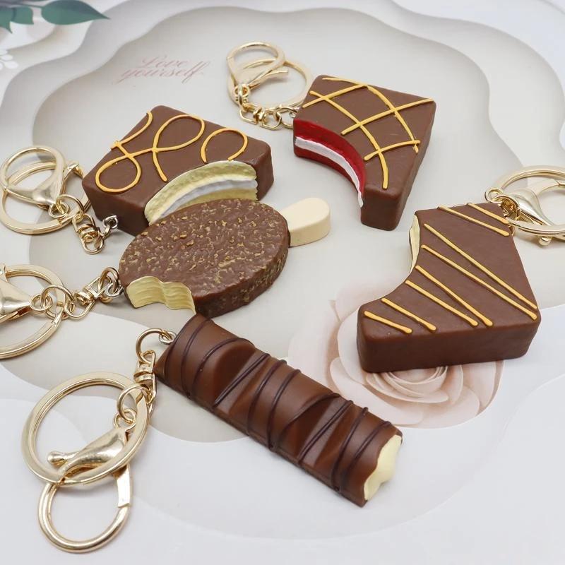 1Pcs Cute Ice Cream Keychain Mini Simulation Chocolate Pendant Versatile Bag Charm For Daily Decoration