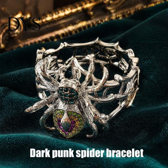 Personalized Daily Accessory Vintage Rhinestone Spider Bracelet, Gothic Punk Adjustable Stretch Bangle Cool Rock Soul Wristband for Men Women,