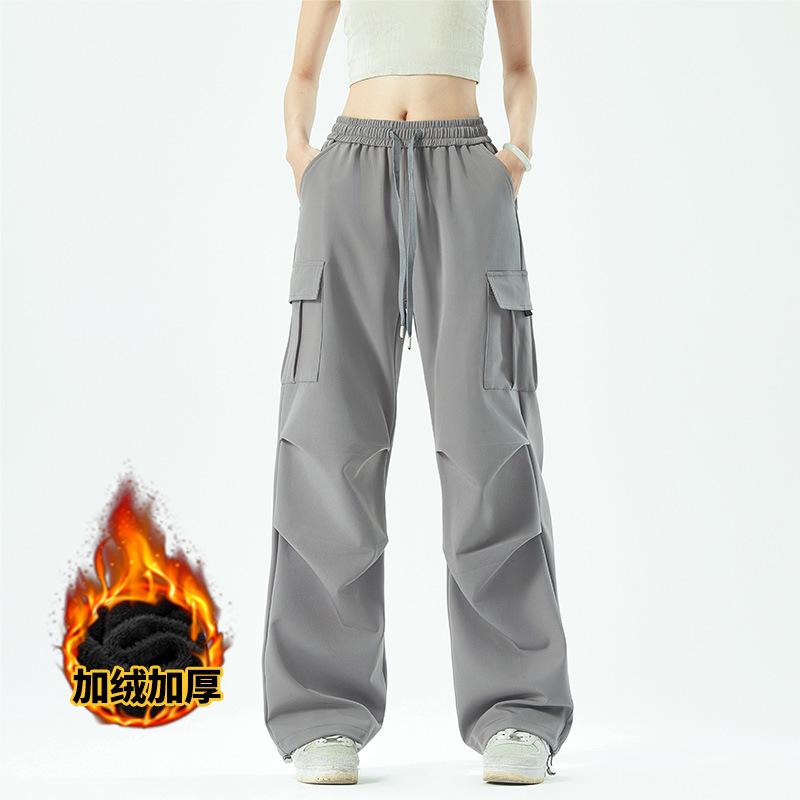 Spring, autumn and winter charging overalls, velvet warm sports wide-leg mountaineering pants, men's and women's high-waisted trousers