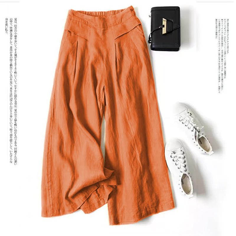 Women Summer Linen  Pants Casual High Waist Wide Leg Flowy Culotte Pants Drawstring Yoga Jogging Bottoms Sweatpants