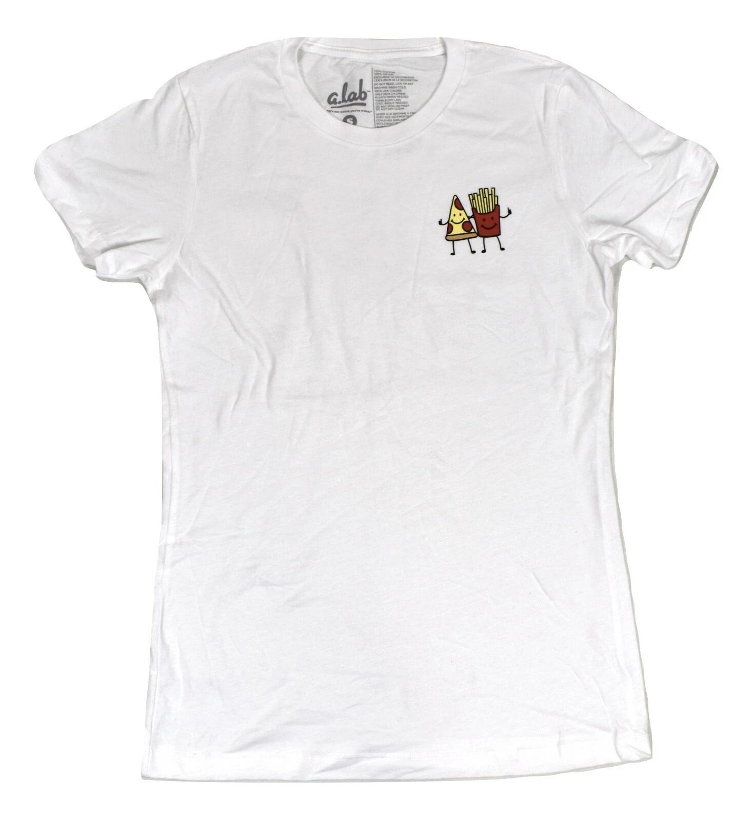 

A-Lab Womens Pizza & French Fries White T-Shirt New XS, S, M, L, XL S