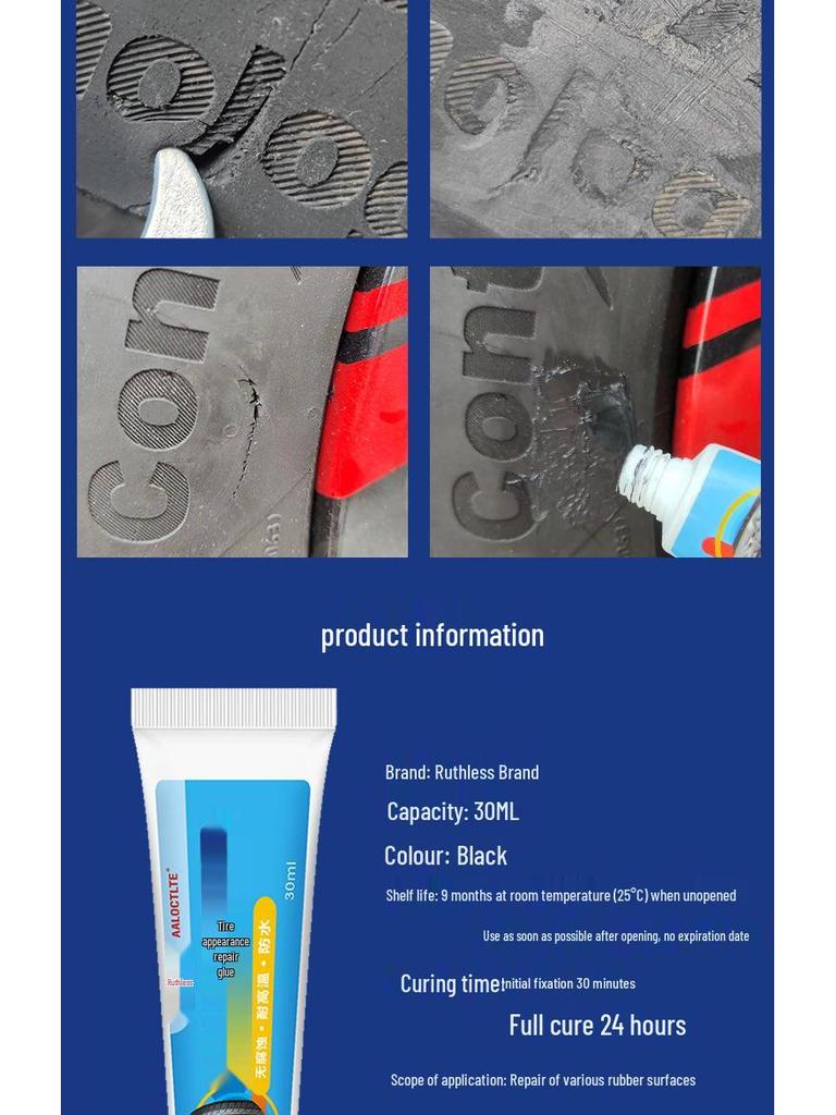 Automotive Black Tire Sidewall Repair Glue