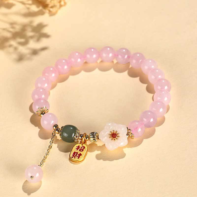 New Chinese Bracelet Hetian Jade Peach Pollen Crystal Bracelet Female Lucky Nafu Agate Dopamine Bracelet Bracelet Jewelry