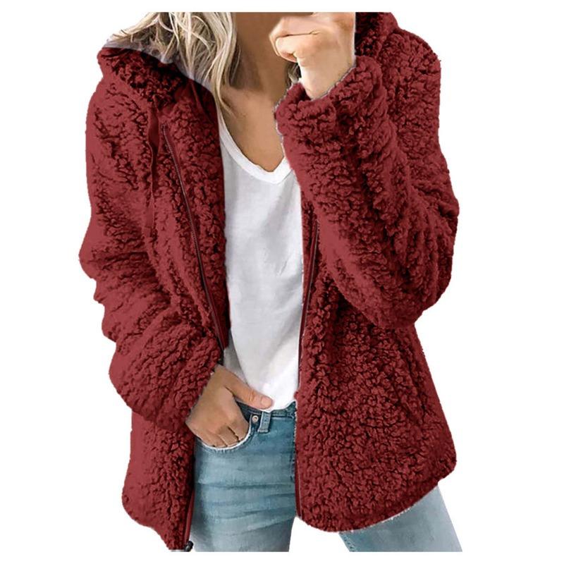 Fashion Casual Long-sleeved Autumn and Winter Women's Zipper Cardigan Coat, Thick Hooded Plush Women's Loose Warm Jacket 965#