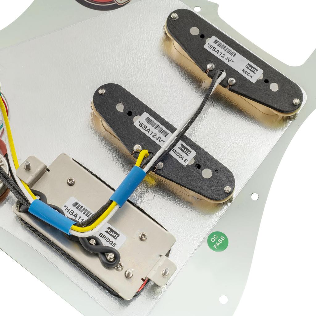 Musiclily Pro SSH Stratocaster Prewired Pickguard for ST Stratocaster Electric Guitar with Artec Alnico 5 Aged Set Pickups, White, 3-Piece