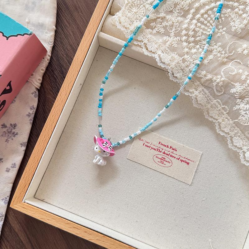 

Ожерелье из бусин Sanrio, мультяшный красочный дизайн, Hello Kitty, Kuromi, оригинальный кулон ручной работы, подарок, цепочка на ключицу, кулон-ожерелье