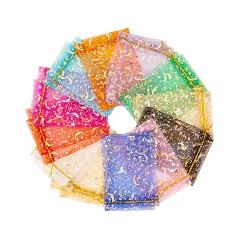 

Mix Moon Stars Drawstring Organza Bags Jewelry Gift Bags Pouches Gold Star Organza Favor Pouches for Christmas Wedding 50pcs&7x9cm