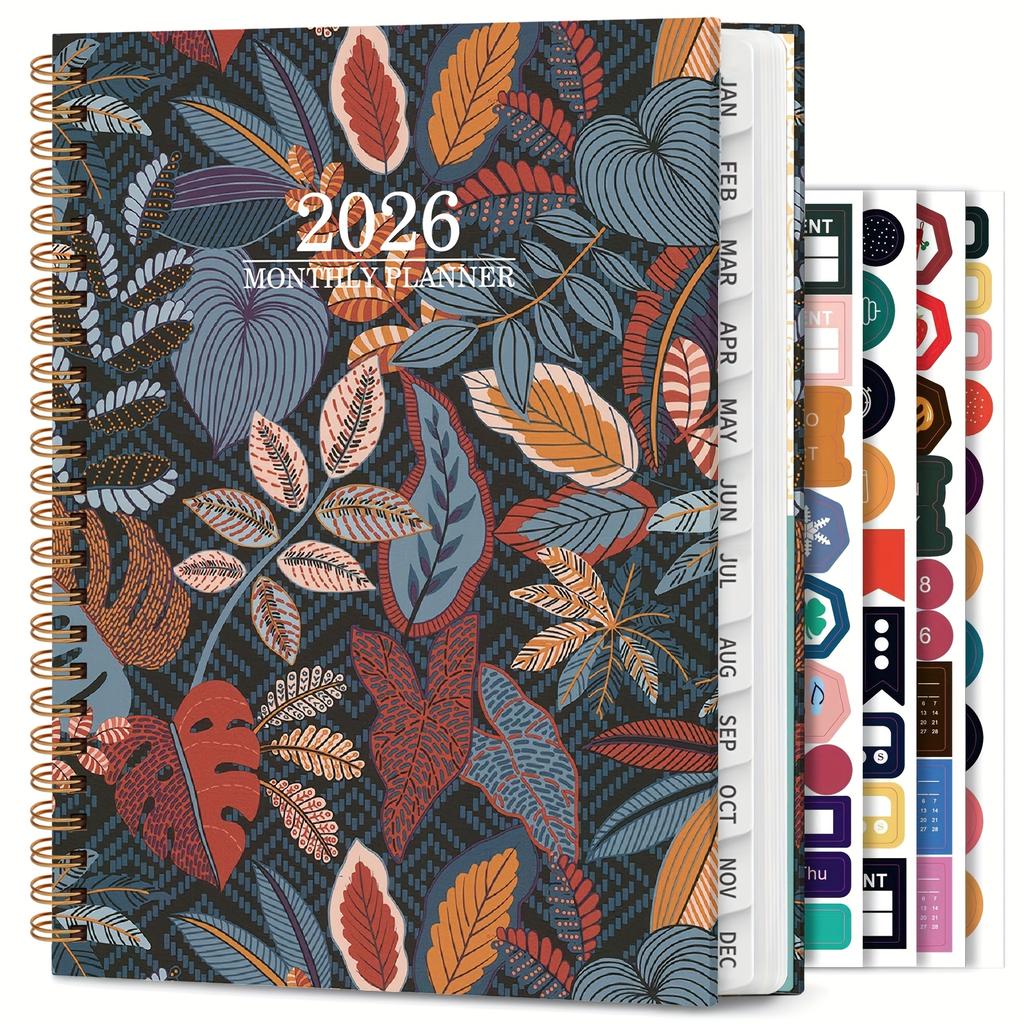 2026 Notebook - Weekly and Monthly Calendar Organizer with Stickers, Flower Design - Suitable for Home, Office, School