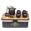 SOTECH Tea Set Gift Outdoor Stylish Portable Travel Tea Utensil Wooden Metal Box Black Porcelain Tea Cup Cute Tea Storage Tea Chinese Tea Travel
