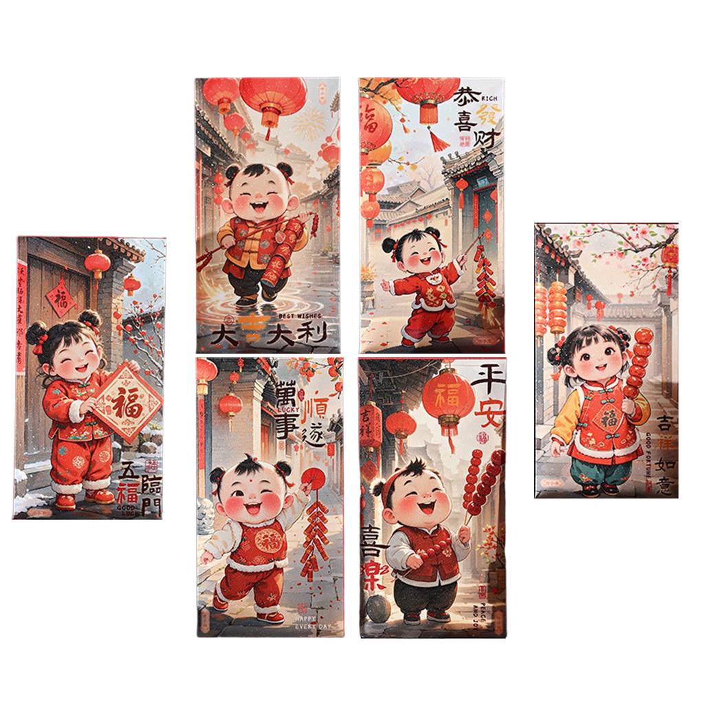 6 Pieces Traditional New Year Money Packets 2025 Snake Themed Redness Envelopes Chinese Spring Festival Hongbao