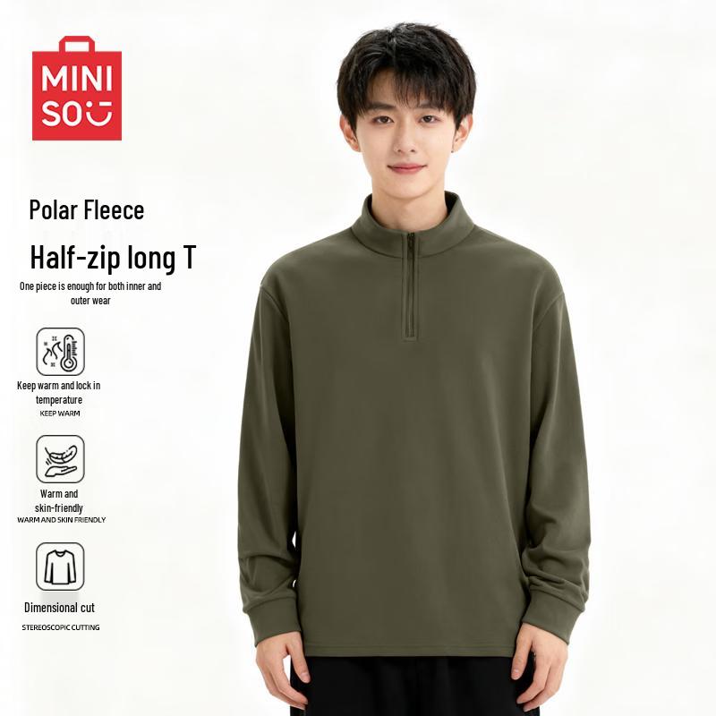 MINISO Men s Fleece Half-Zip Stand Collar Long-Sleeve T-Shirt XL