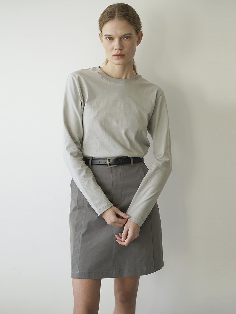Raye Mary Round Neck Silk Cotton Long Sleeve T-Shirt Gray