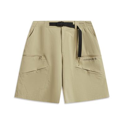 Shorts Esportivos Masculinos Li Ning Outdoor CF Secagem Rápida Sensação Refrescante Proteção Solar Soltos Confortáveis Multibolsos Khaki AKSW017-4