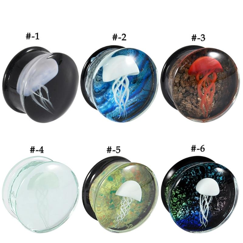 Unique Jellyfish Pattern Glass Ear Stretcher Handcrafted Expander Body Piercings Suitable for Comfortable All Day Wear