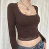 Spring and Autumn Top Hot Girl Style Sexy Lace Bow Stitching Slim Fit Bottoming Top