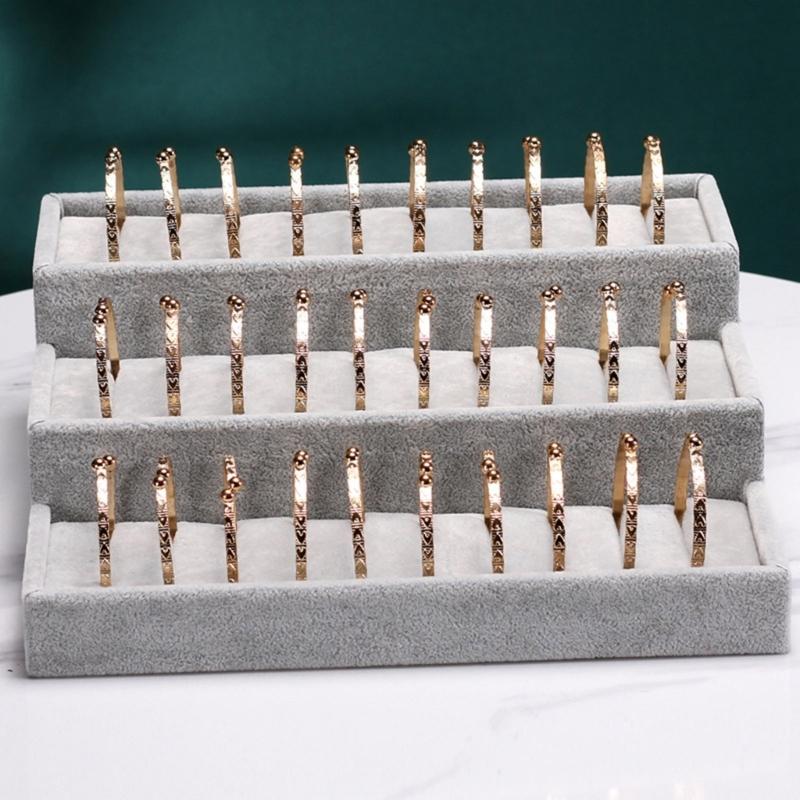 Layer Trapezoid Velvets Jewelry Storage Case Sturdy Construction Dustproof Designs For Earrings Bracelets