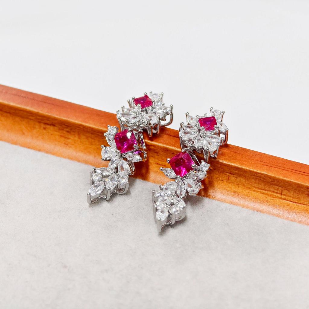 Gessen Jewelry: Elegant Red Zirconia Earrings, Ring & Pendant Set