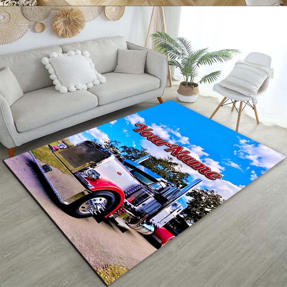 Peterbilt Heavy Trucks Customized Name Floor Mat Suitable for Game Room Entryway Living Rooms Outdoor Antislip Carpet Anime Office Decor