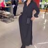 2026 Fall/Winter Women's Casual V-Neck Long-Sleeve Solid Color Dress