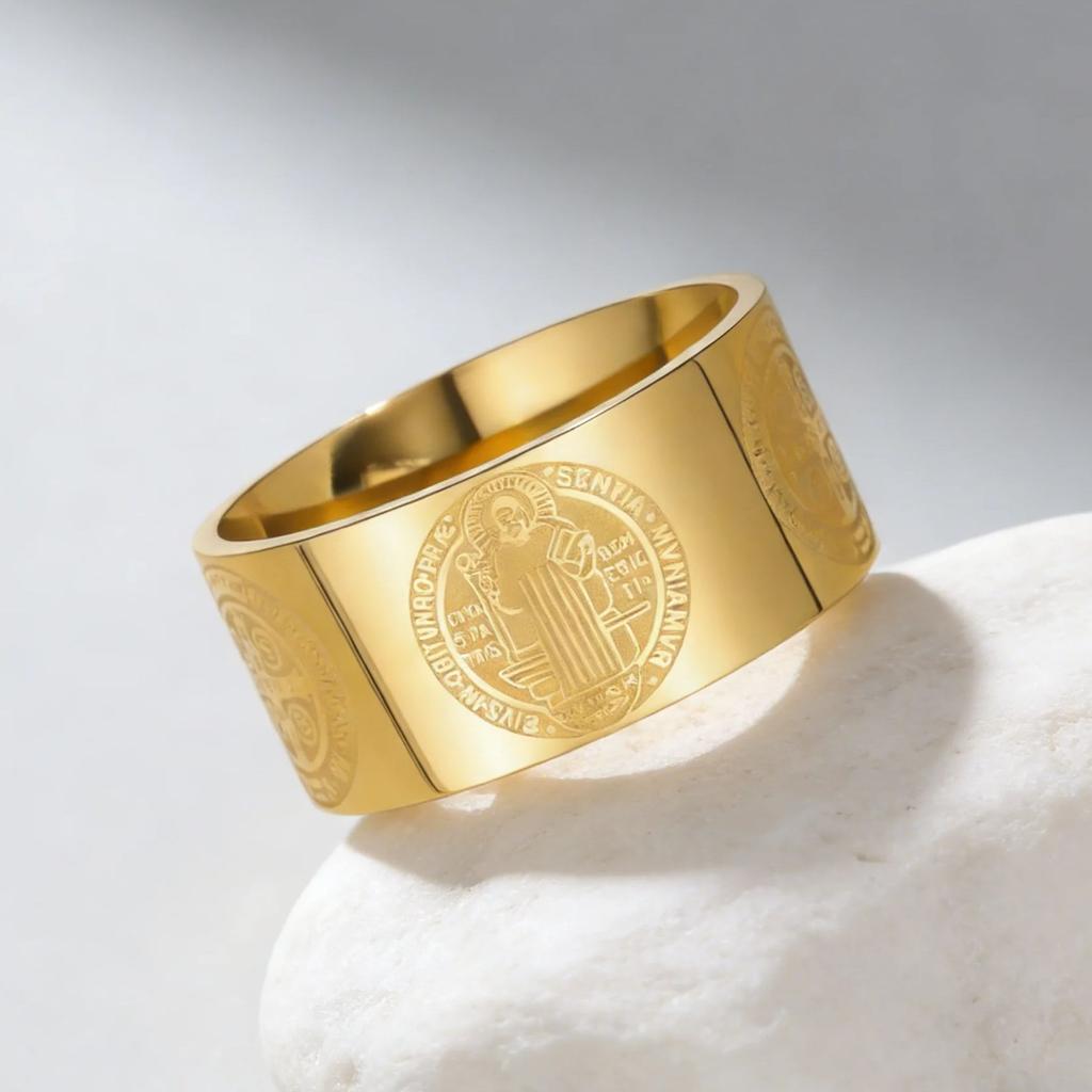 LIKGREAT Stainless Steel Saint Benedict Ring For Women Men Catholic Christian Amulet Punk Jewelry Valentine's Day Gift Wholesale