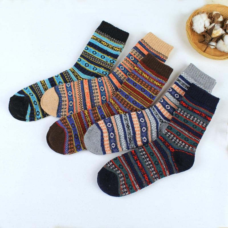 5 Pairs of Winter Ethnic-style Rabbit Wool Men's Socks with Thickened and Warm Small Polka Dot Socks