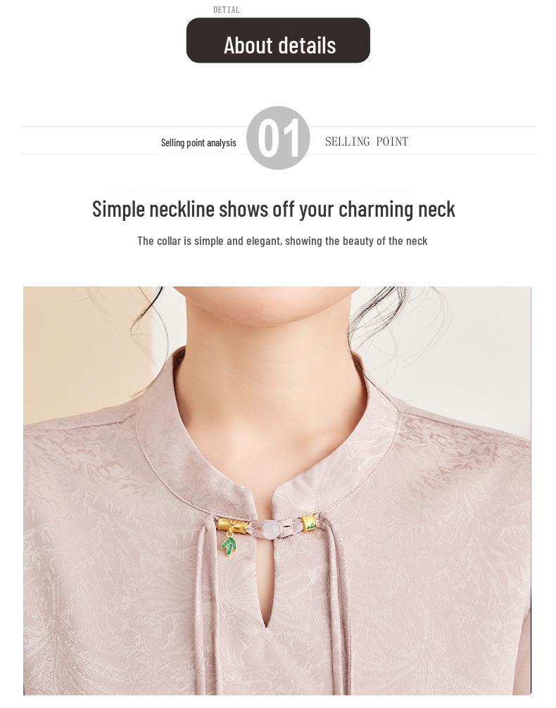 Mom's Stylish Chinese Stand Collar Chiffon Top for Spring/Summer - Seven-Sleeve Blouse for Middle-Aged & Elderly Women