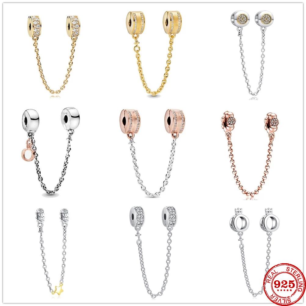 

Серебро S925, сверкающая прозрачная корона, горох, защитная цепочка, подвеска из бисера, подходит для оригинального браслета, ювелирные изделия своими руками для женщин