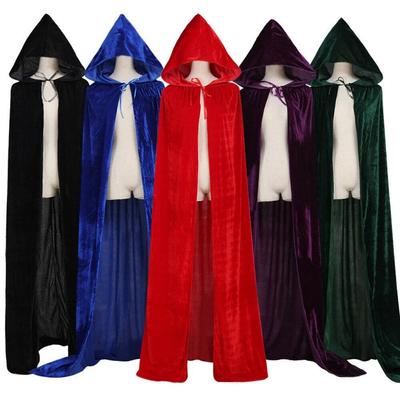 5 Colors Velvet Witch Cosplay Fancy Party Aldult Hooded Cloak Robes Cloak Party Coat