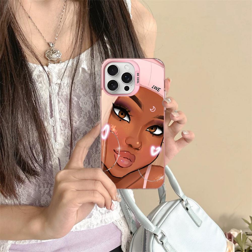 Afro Girls Art Phone Case For iPhone 16 15 14 13 12 11 Pro Max X XR XSMAX 8 7 Plus Matte Shockproof Back Cover
