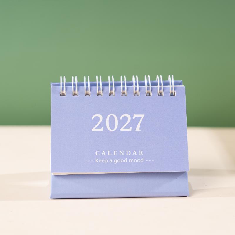 1Pcs 2027 Mini Coil Standing Desk Calendar Waterproof Page Flip Planner for Office Workers Daily Task Management