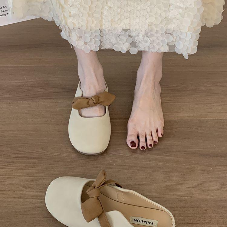 Flat-bottomed bag head half slippers women's shoes wear new spring and summer pregnant women lazy half tray gentle evening cool slippers