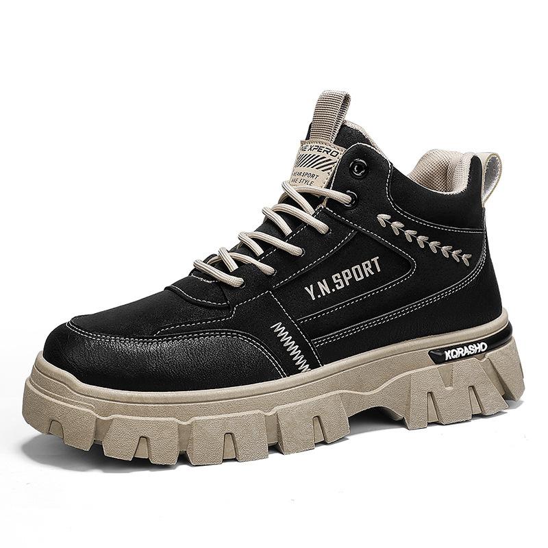 

Модная обувь для мужчин Модная Высококачественная кожа Высокие мужские ботинки Уличная Инструментальная Мягкая подошва Комфорт Повседневные Ботильоны Мужские ботинки 44 чёрный