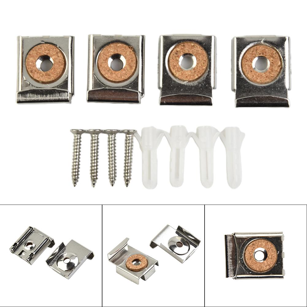 Heat-resisted Bathroom Glass Spring Loaded Clips Ridged Clips 32mm*24mm*5mm 4-6mm Range 4pcs Adjustable Heavy-duty