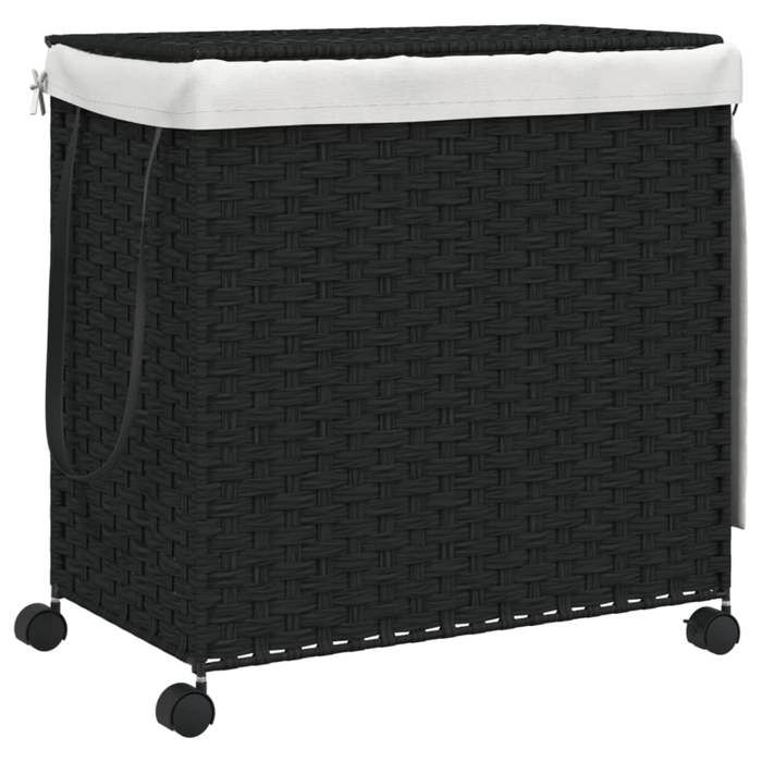 VidaXL Laundry Basket with Wheels Black 60x35x60.5 Cm Woven Resin 372042