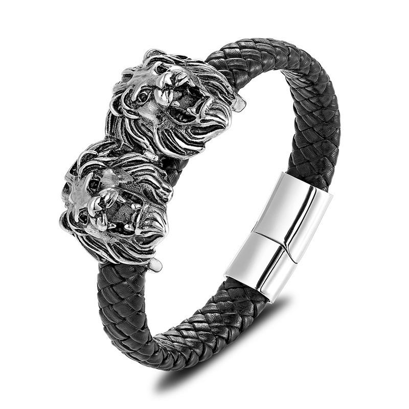Men'S Jewelry, Gold Steel Color, Titanium Steel, Stainless Steel, Black Leather Rope Bracelet, Magnet Buckle Personality