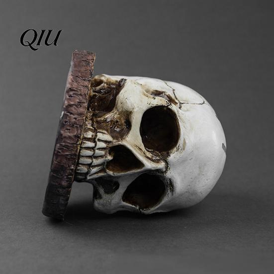 Odolný pryskyřičný blok na nože s držákem lebky, Strašidelný stojan s hlavou kostlivce se 7 přihrádkami, Halloweenský stojan na nože pro gotickou kuchyňskou desku