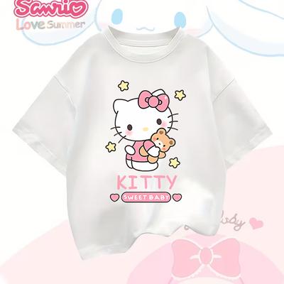 Camiseta Linda de Dibujos Animados Kuromi Moda para Niñas Elegante My Melody Tops Cinnamoroll Comodidad Estilo Casual Primavera/Verano Cuello Redondo