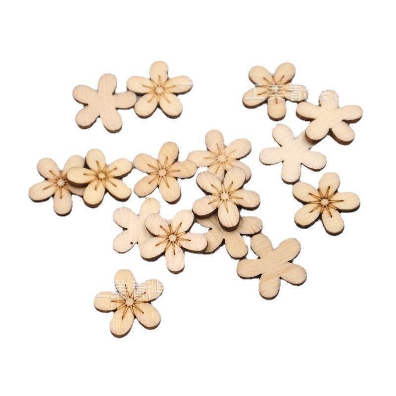 100pcs Flower Wood Cutouts Ornaments Laser Cut Unfinished Wooden Slices for DIY Crafts Painting Tags Wedding Home Decorations