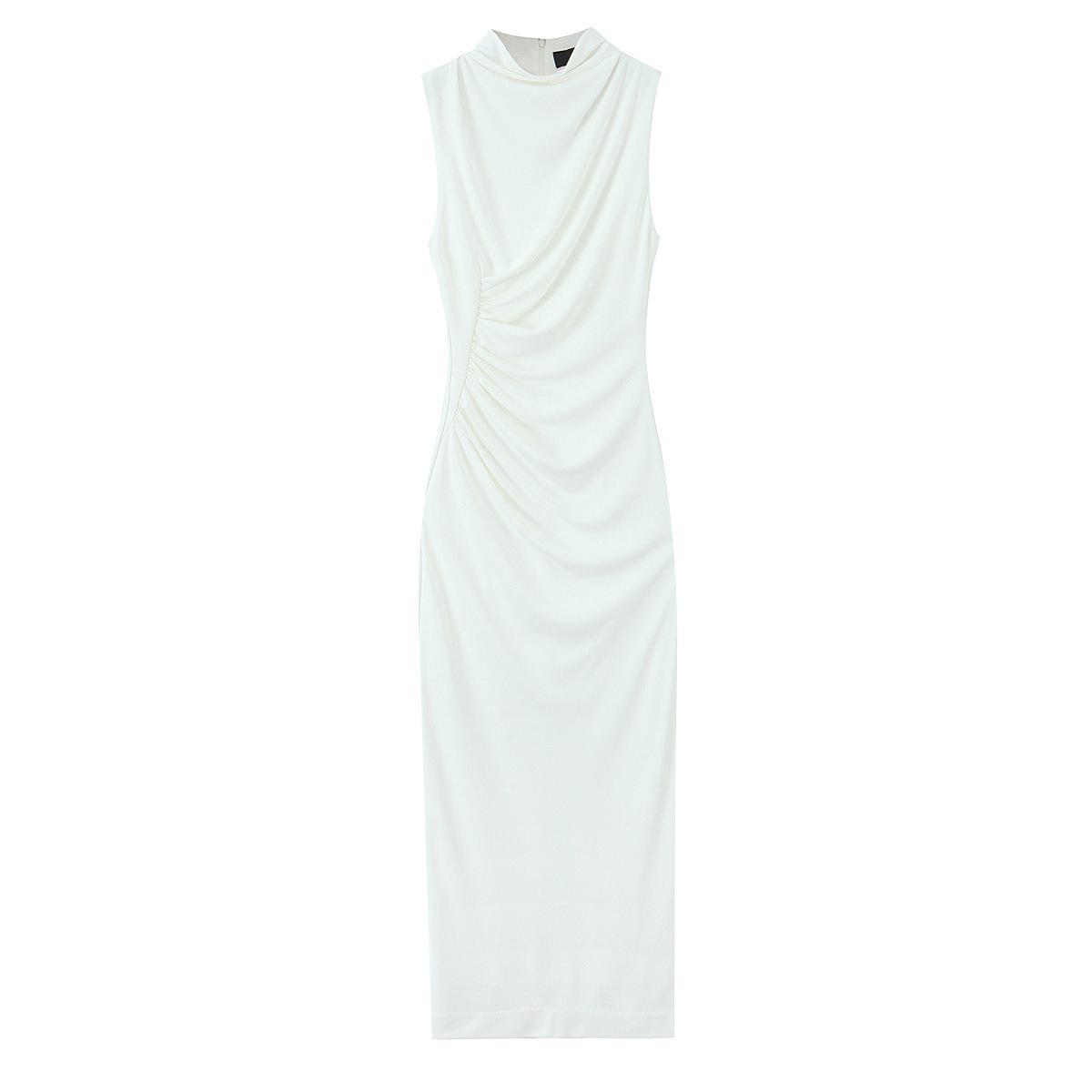 

Весна 2025 Женское трикотажное платье без рукавов с оборками в европейском и американском стиле Medium белый