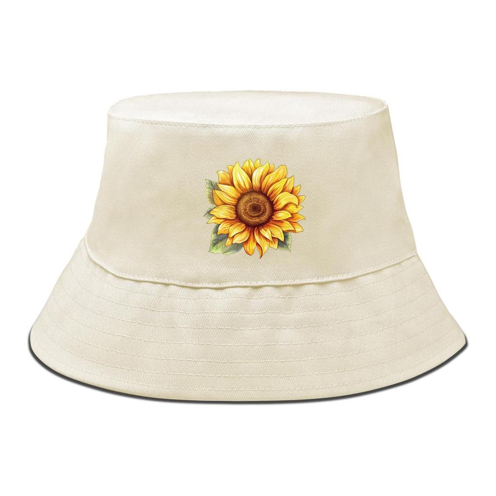 Sunflower Print Bucket Hat , Flower Fisherman Hat Trendy Simple Sun Protection Fishing Cap