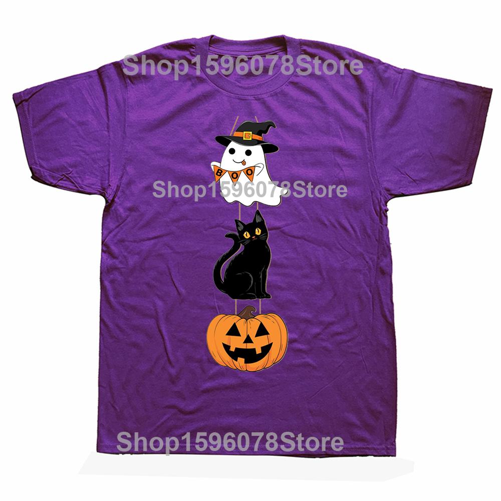Funny Black Cat Halloween Pumpkin Ghost Tshirts Men Womens Fashion Casual Tshirt 100 Cotton Loose Oversized T Shirt Summer