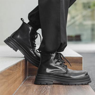 Martin Boots Men's British Style Black Platform Cargo Boots Business Commuting Sense of Quality Dress Leather Shoes Tide 14405-J